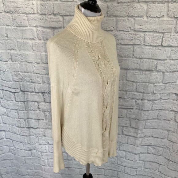 INC women S silk blend Longsleeve turtleneck poncho white - Picture 4 of 12